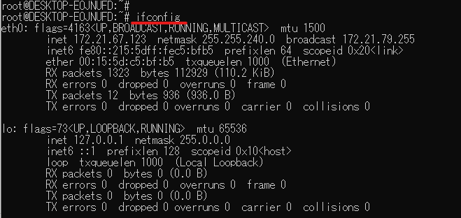 ifconfigの表示結果