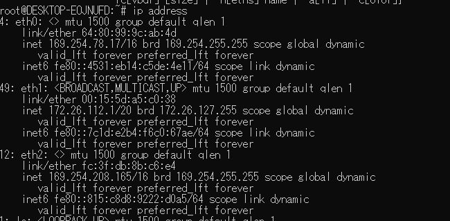 ip address コマンドの実行結果