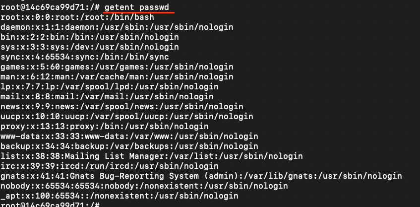 getent passwdでユーザー一覧を表示する