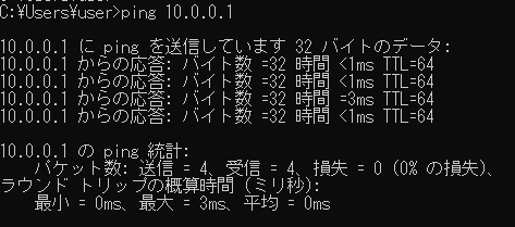 pingコマンドを実行