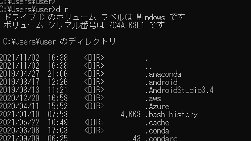 dirコマンドの実行結果